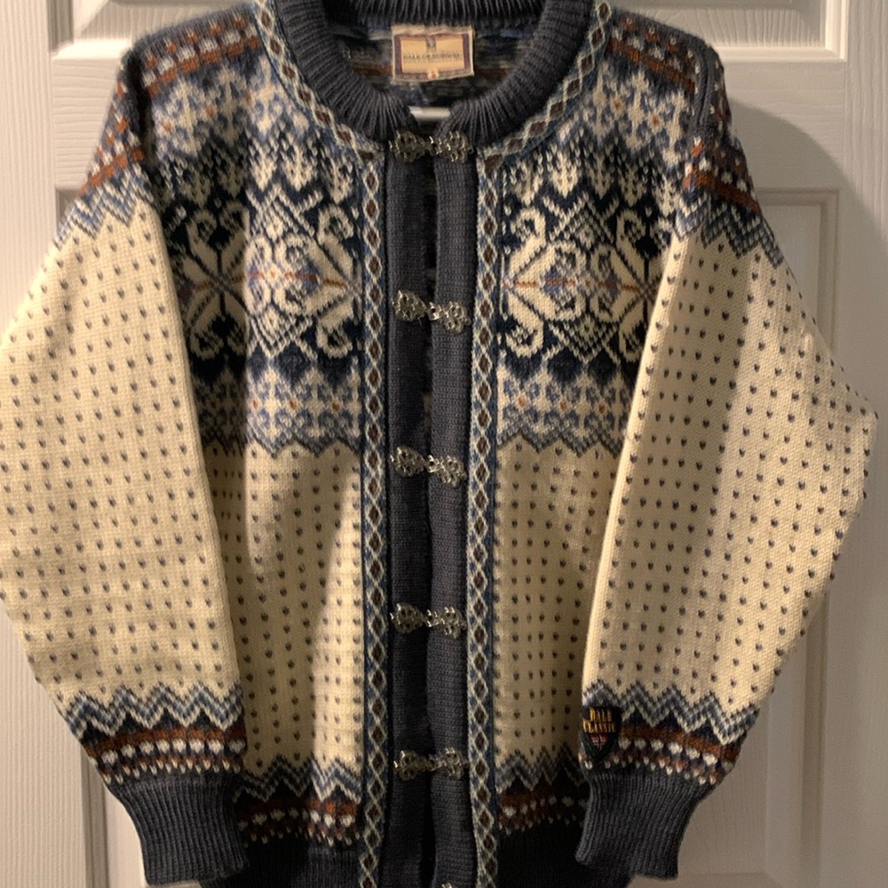 Dale of Norway Cream and Blue Cardigan Sweater